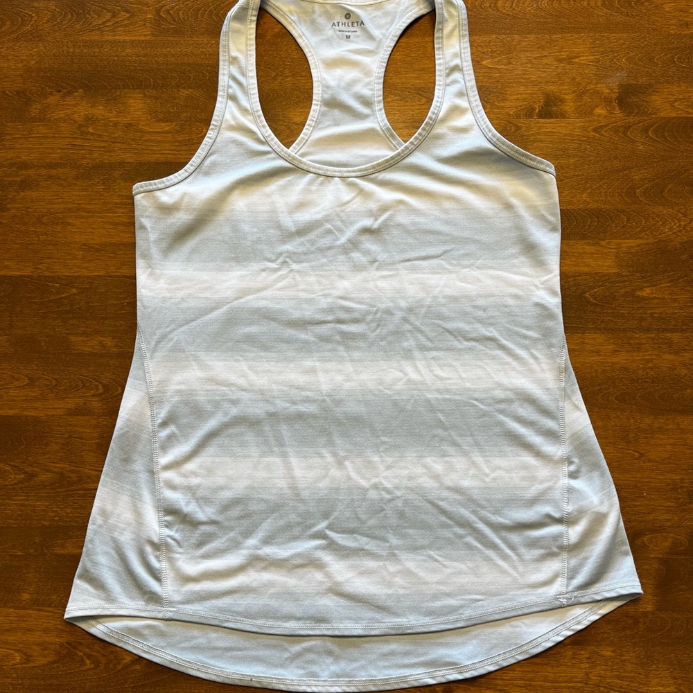 Athleta Racer Back Tank Top Pale Gray Stripe Size M